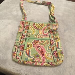 Vera Bradley Tutti Frutti Crossbody Bag Quilted Green Pink Paisley Purse